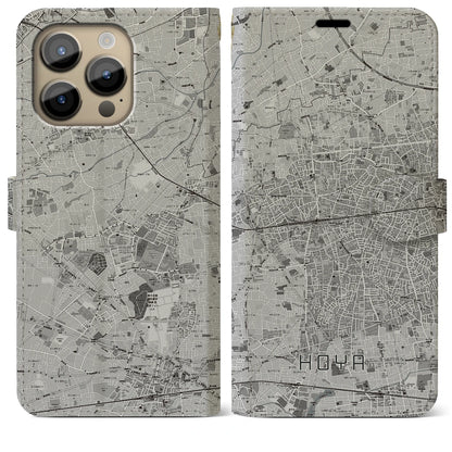 【保谷（東京都）】地図柄iPhoneケース（手帳タイプ）モノトーン・iPhone 14 Pro Max 用