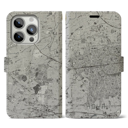 【保谷（東京都）】地図柄iPhoneケース（手帳タイプ）モノトーン・iPhone 15 Pro 用