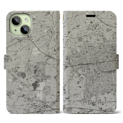 【保谷（東京都）】地図柄iPhoneケース（手帳タイプ）モノトーン・iPhone 15 用