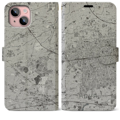 【保谷（東京都）】地図柄iPhoneケース（手帳タイプ）モノトーン・iPhone 15 Plus 用