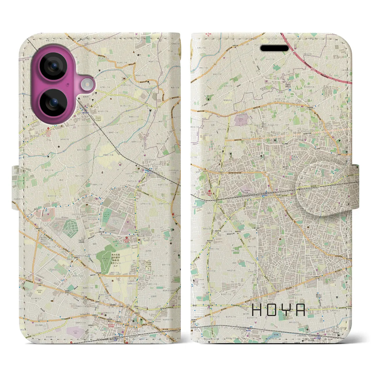 【保谷（東京都）】地図柄iPhoneケース（手帳タイプ）ナチュラル・iPhone 16 Pro 用