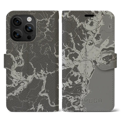 【日向（宮崎県）】地図柄iPhoneケース（手帳タイプ）モノトーン・iPhone 16 用