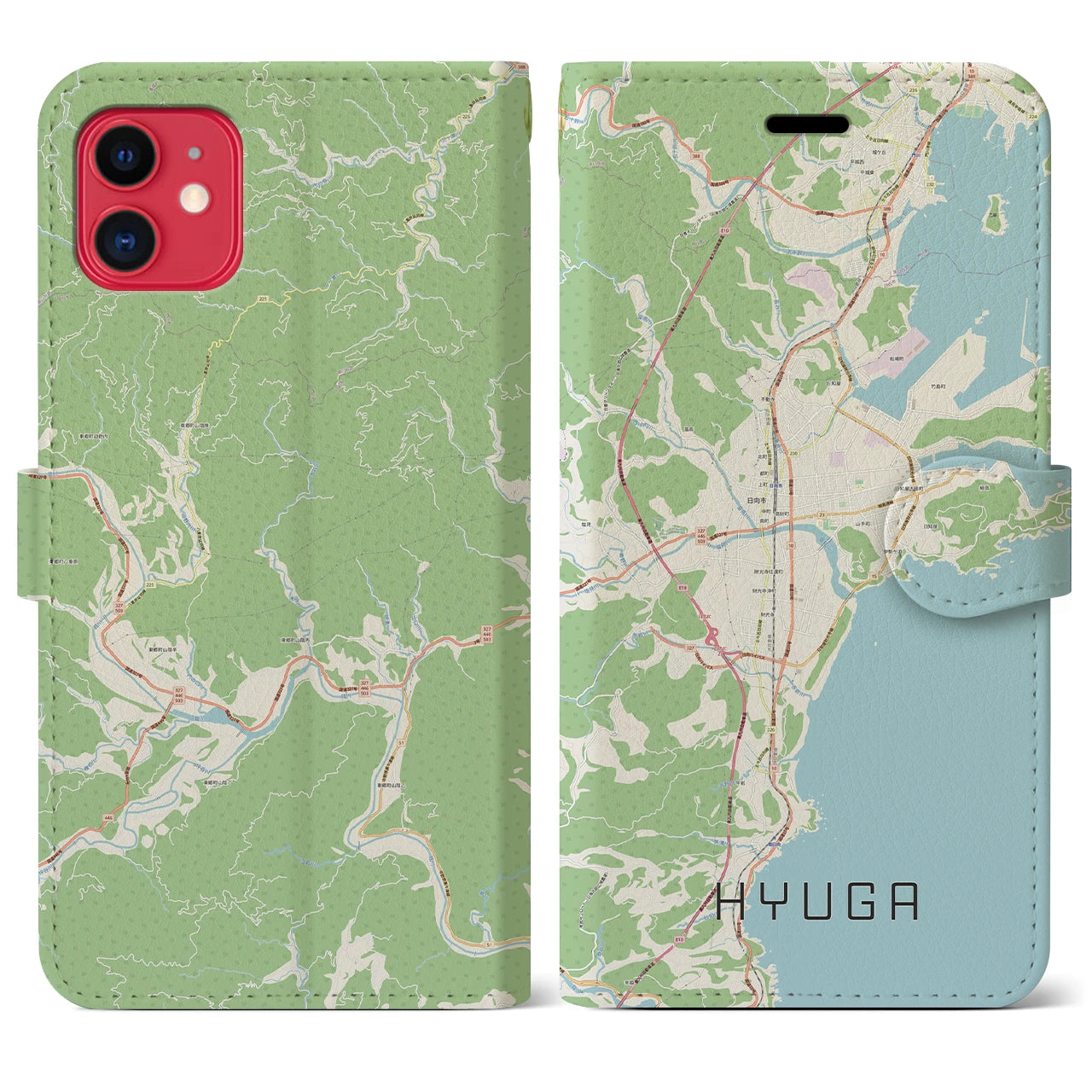 【日向（宮崎県）】地図柄iPhoneケース（手帳タイプ）ナチュラル・iPhone 11 用