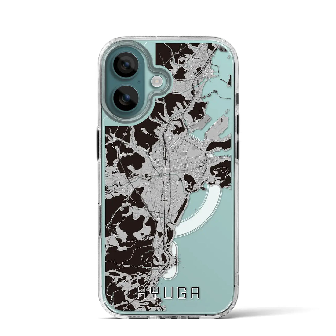 【日向（宮崎県）】地図柄iPhoneケース（MagSafeタイプ）モノトーン・iPhone 16 Pro 用