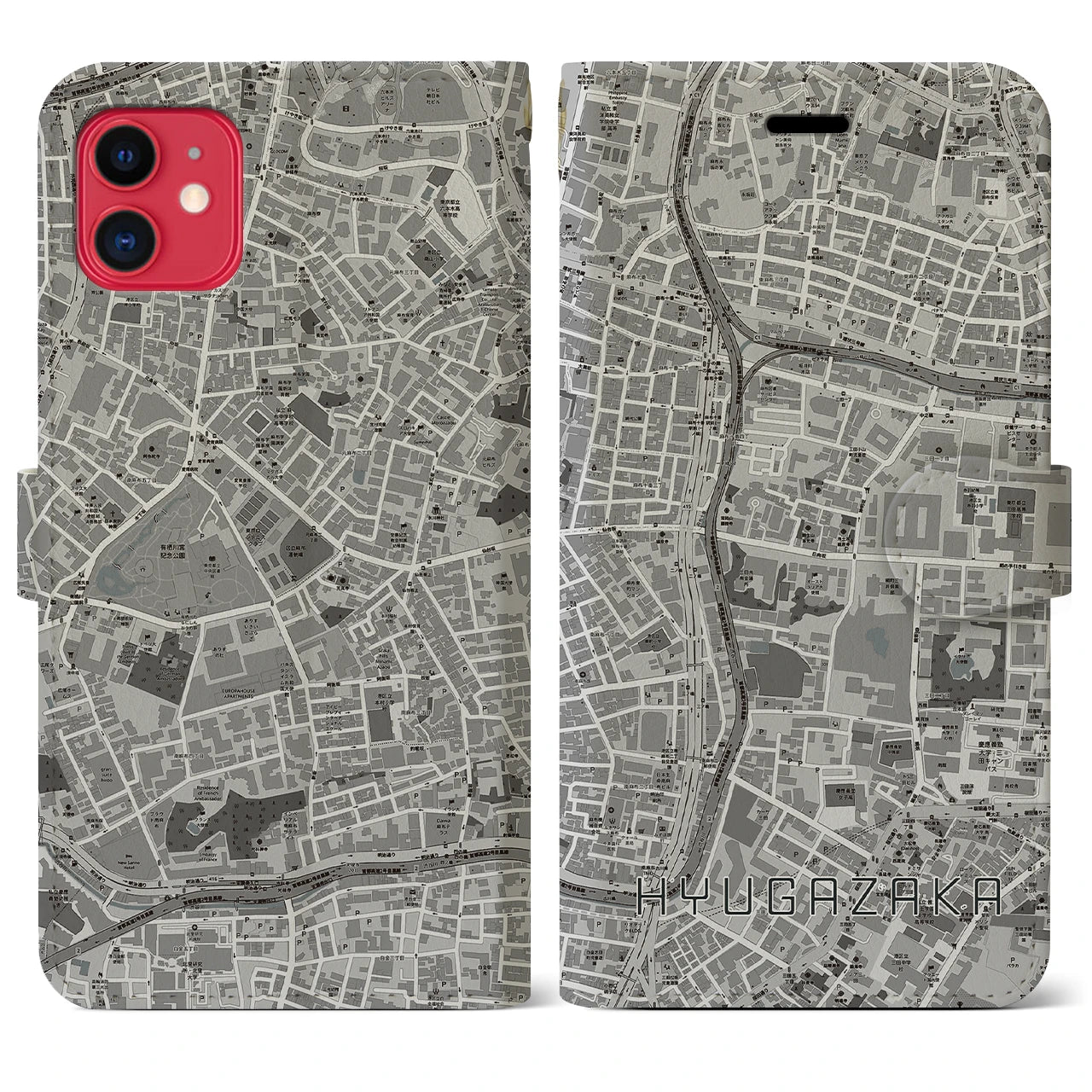 【日向坂】地図柄iPhoneケース（手帳両面タイプ・モノトーン）iPhone 11 用