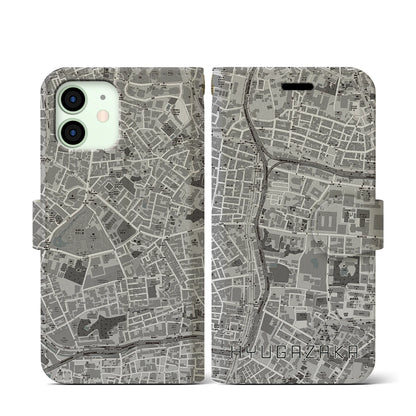 【日向坂（東京都）】地図柄iPhoneケース（手帳タイプ）モノトーン・iPhone 12 mini 用