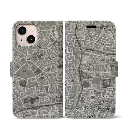 【日向坂（東京都）】地図柄iPhoneケース（手帳タイプ）モノトーン・iPhone 13 mini 用