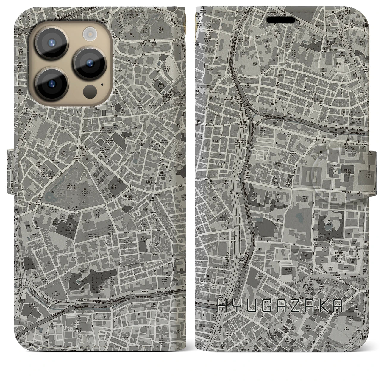 【日向坂】地図柄iPhoneケース（手帳両面タイプ・モノトーン）iPhone 14 Pro Max 用