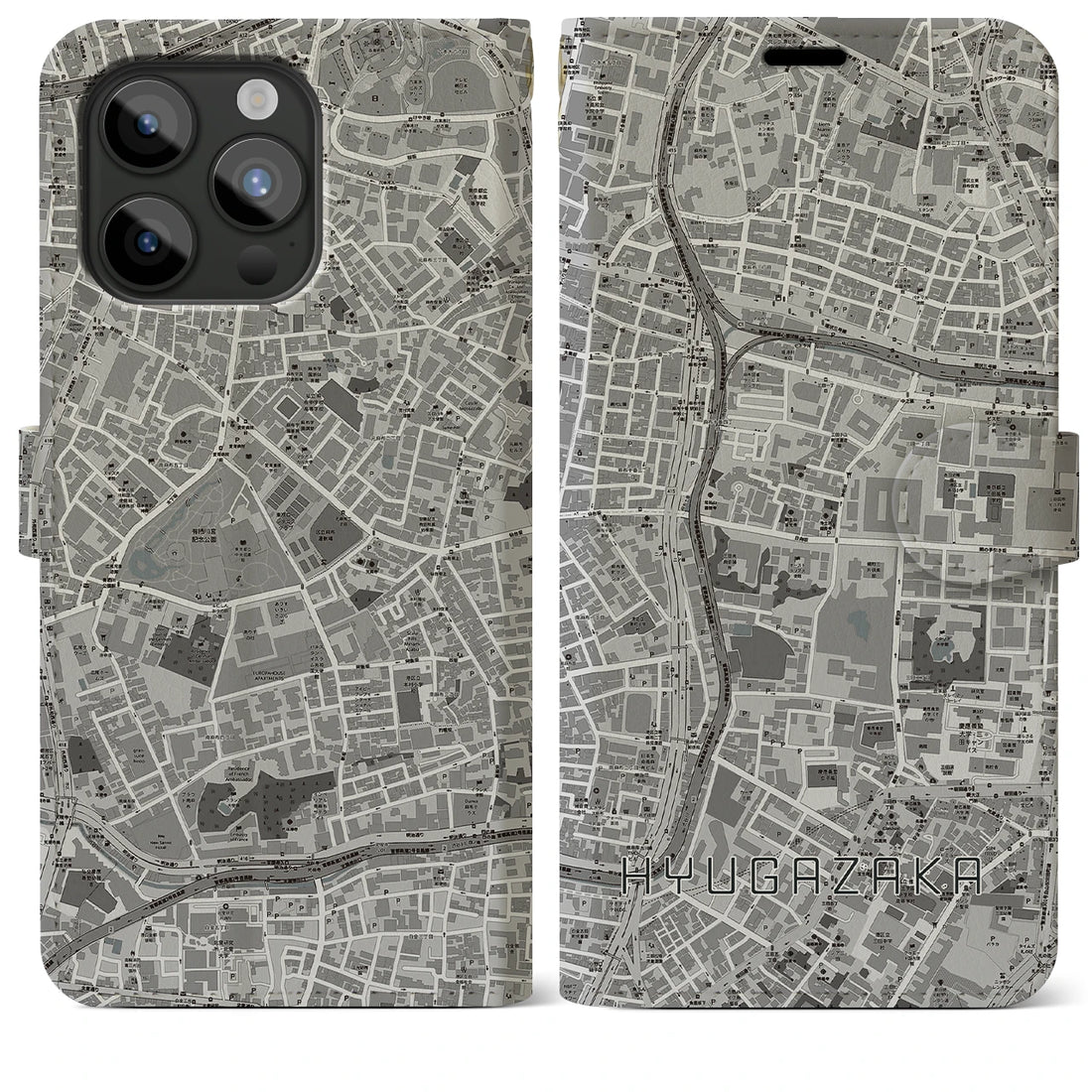 【日向坂】地図柄iPhoneケース（手帳両面タイプ・モノトーン）iPhone 15 Pro Max 用