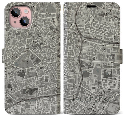 【日向坂（東京都）】地図柄iPhoneケース（手帳タイプ）モノトーン・iPhone 15 Plus 用