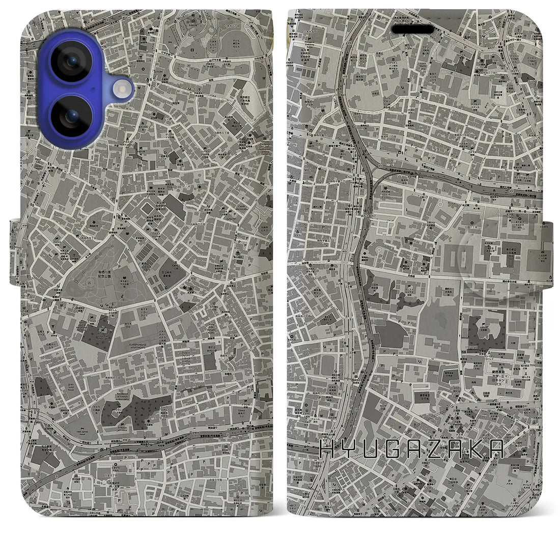 【日向坂(東京都)】地図柄iPhoneケース(手帳タイプ)モノトーン・iPhone 16 Pro Max 用