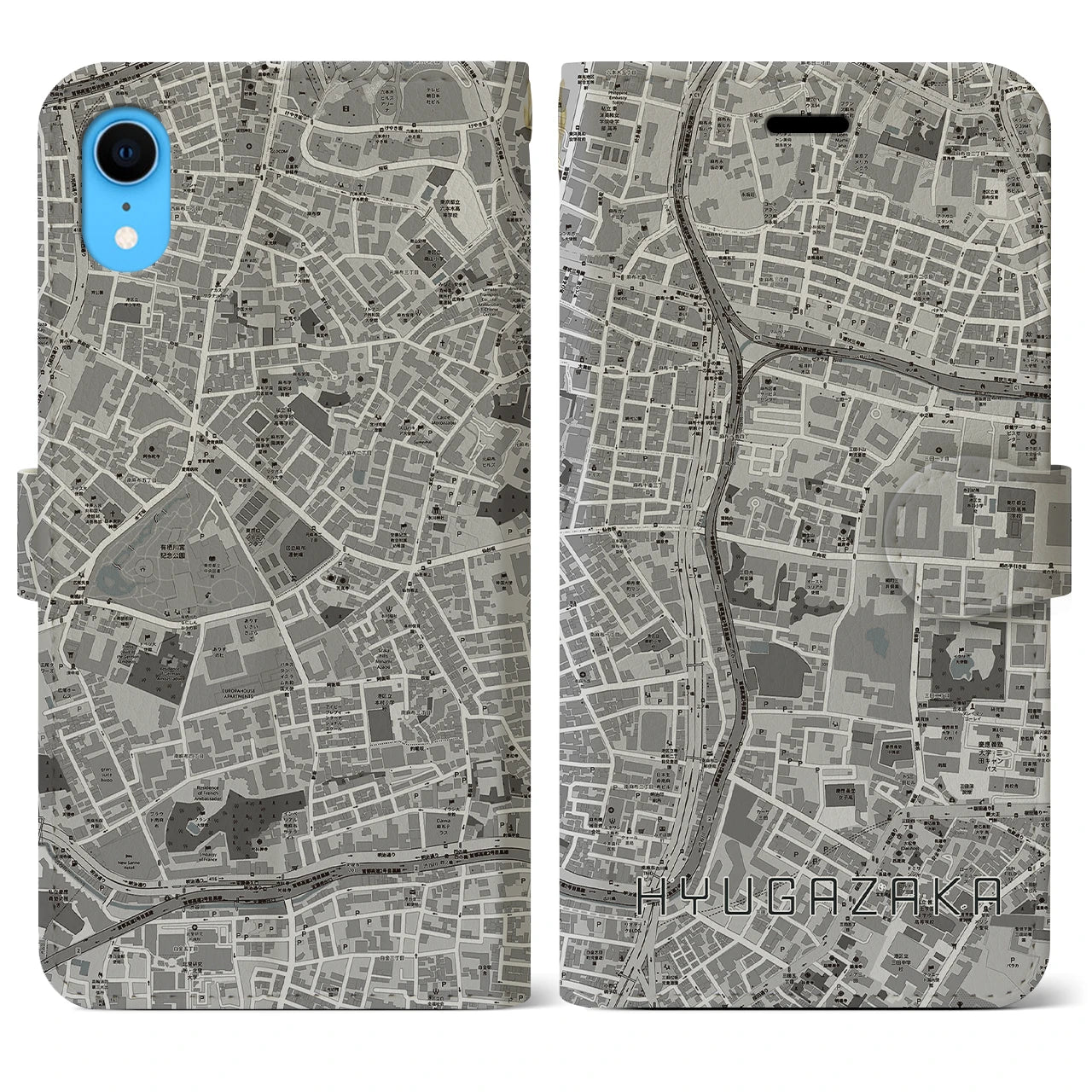 【日向坂】地図柄iPhoneケース（手帳両面タイプ・モノトーン）iPhone XR 用