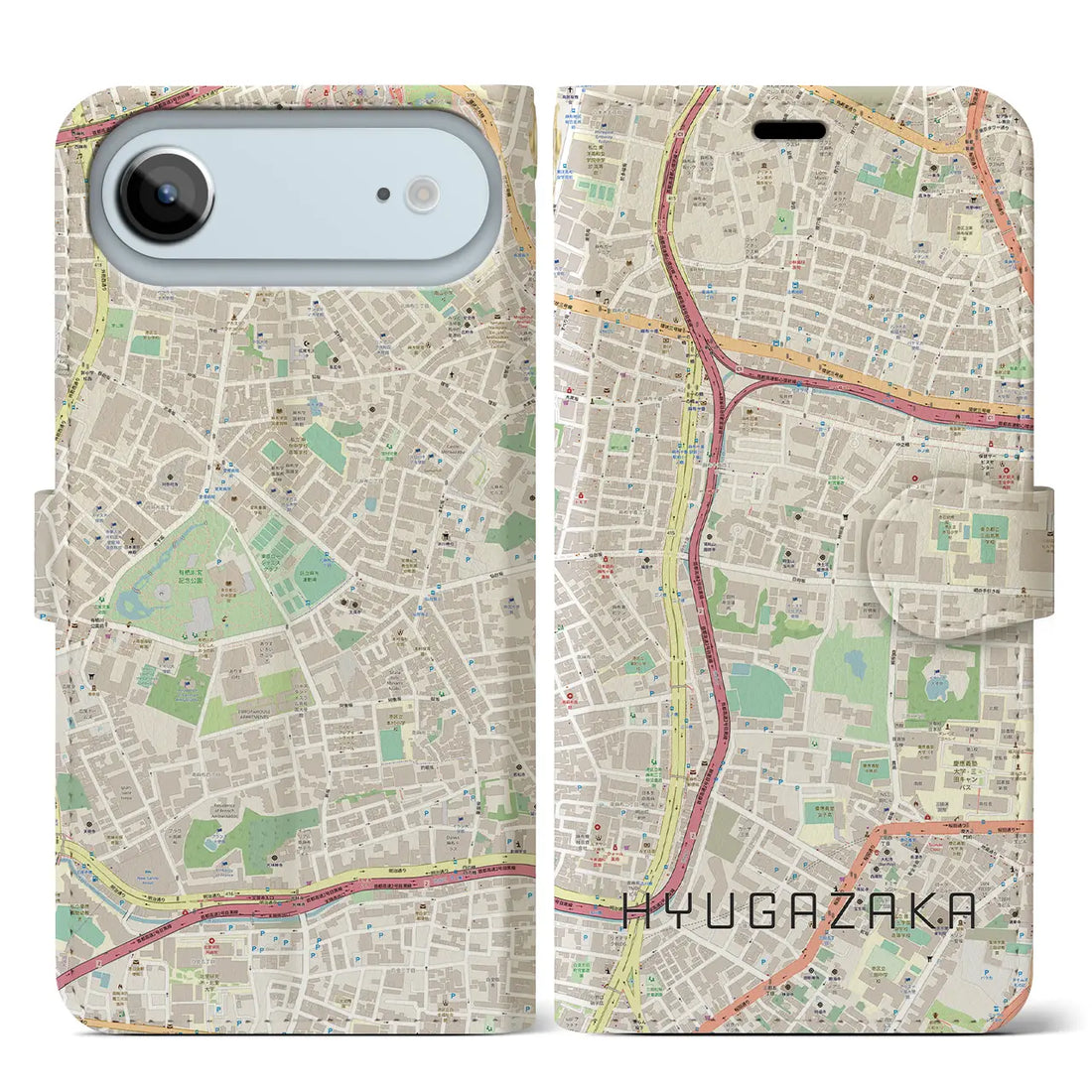 【日向坂（東京都）】地図柄iPhoneケース（手帳タイプ）ナチュラル・iPhone 17 Pro Max 用