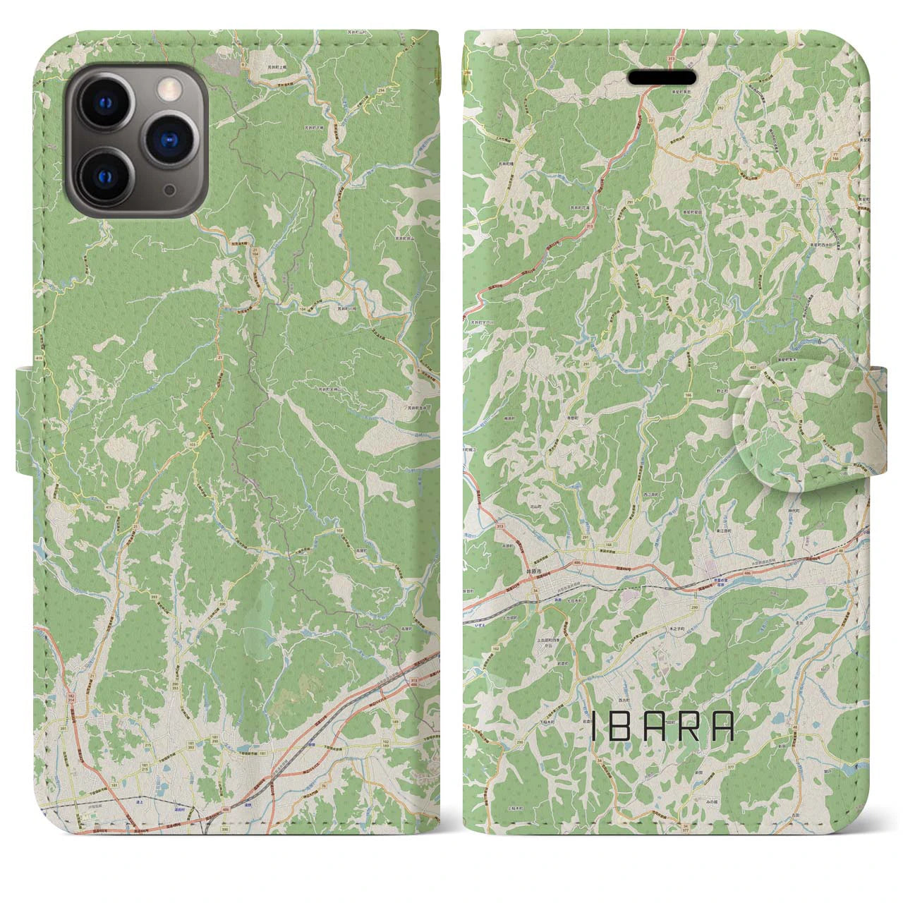 【井原（岡山県）】地図柄iPhoneケース（手帳タイプ）ナチュラル・iPhone 11 Pro Max 用