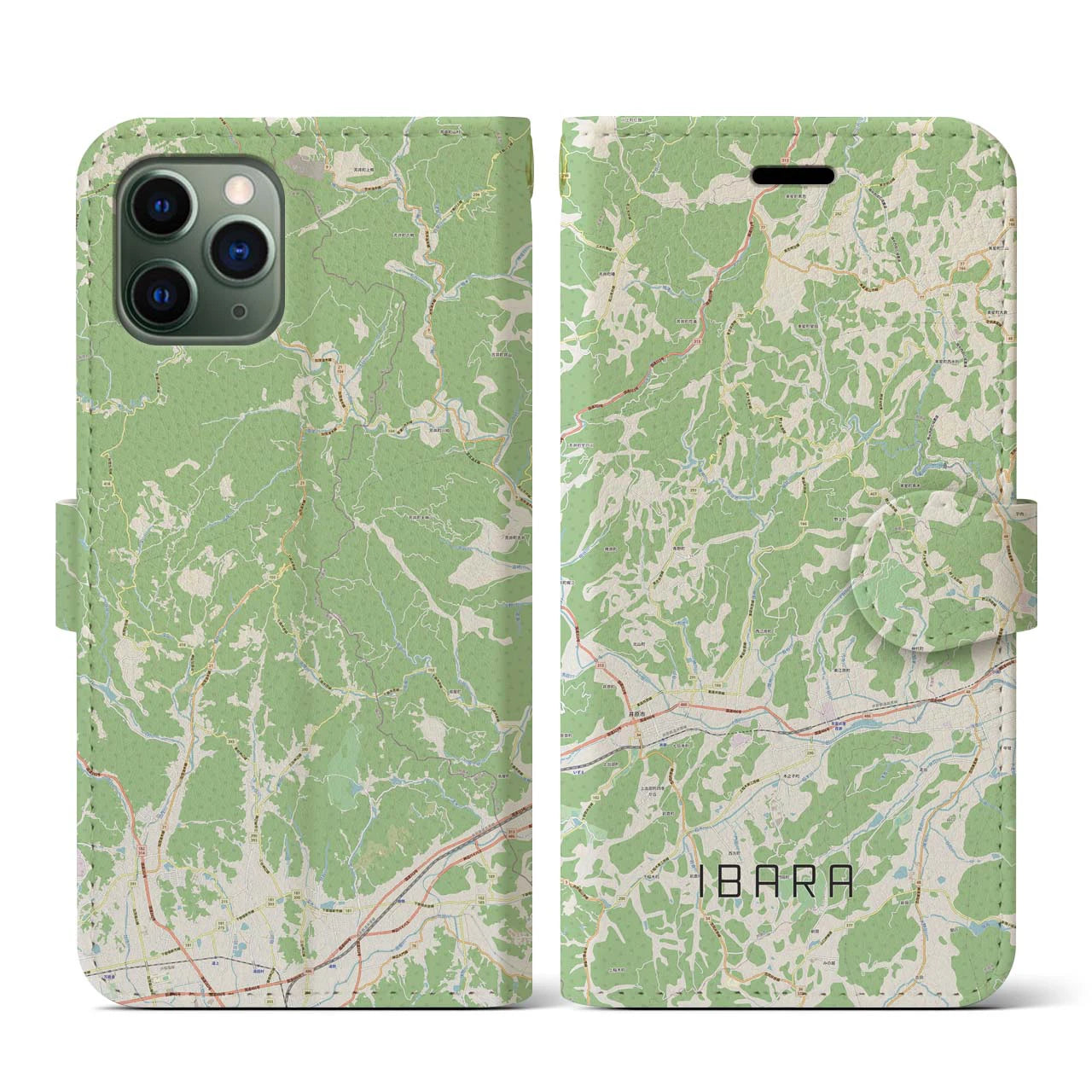 【井原（岡山県）】地図柄iPhoneケース（手帳タイプ）ナチュラル・iPhone 11 Pro 用