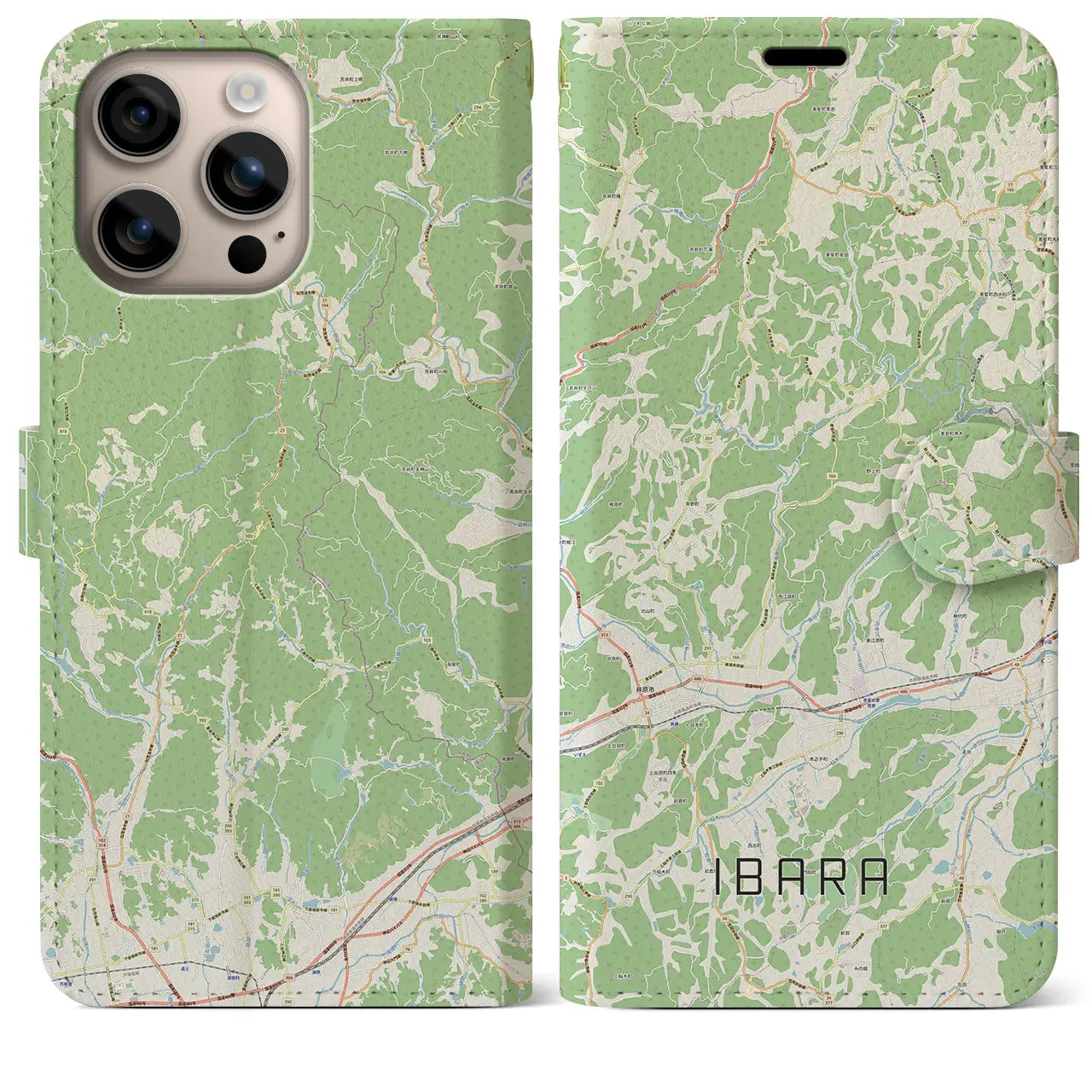 【井原（岡山県）】地図柄iPhoneケース（手帳タイプ）ナチュラル・iPhone 16 Plus 用