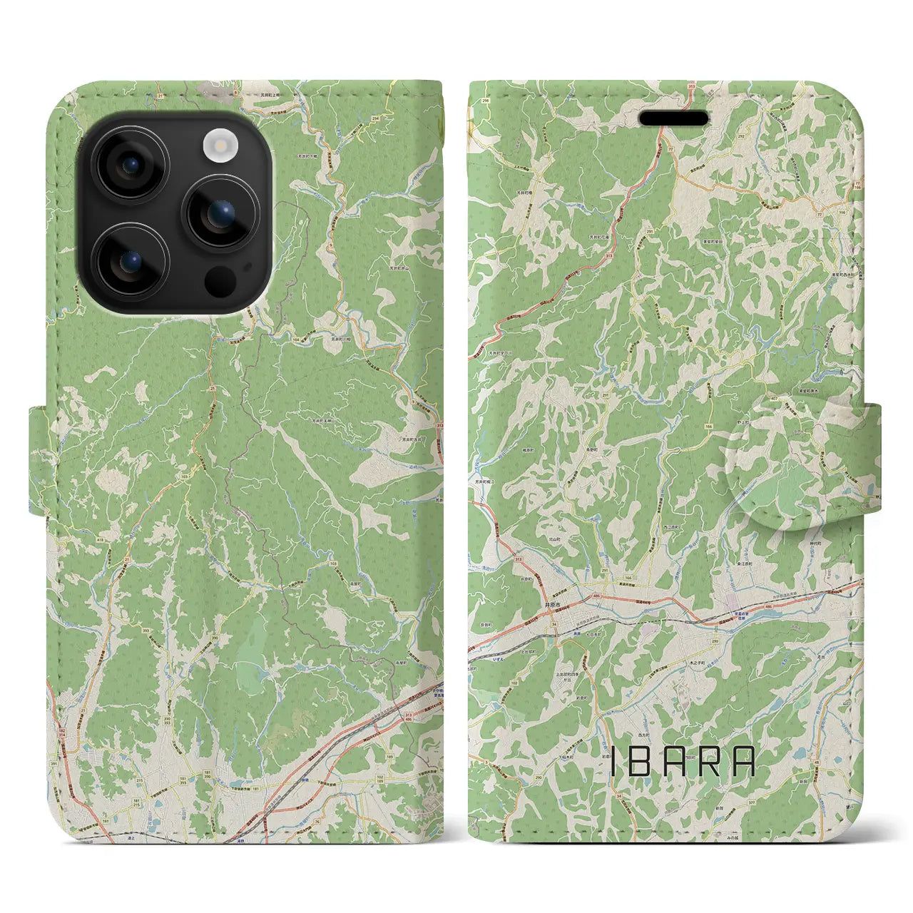 【井原（岡山県）】地図柄iPhoneケース（手帳タイプ）ナチュラル・iPhone 16 用