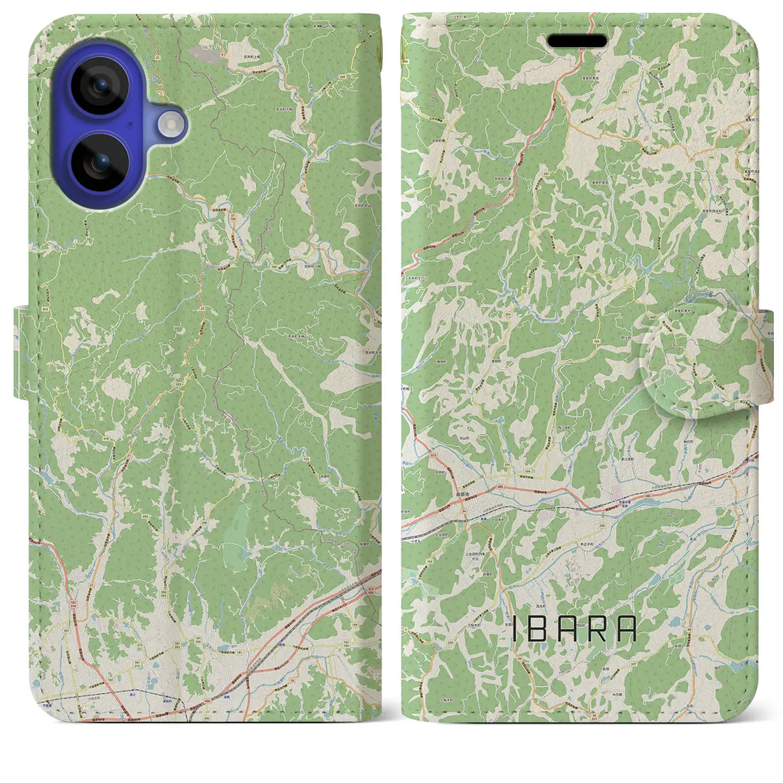 【井原（岡山県）】地図柄iPhoneケース（手帳タイプ）ナチュラル・iPhone 16 Pro Max 用