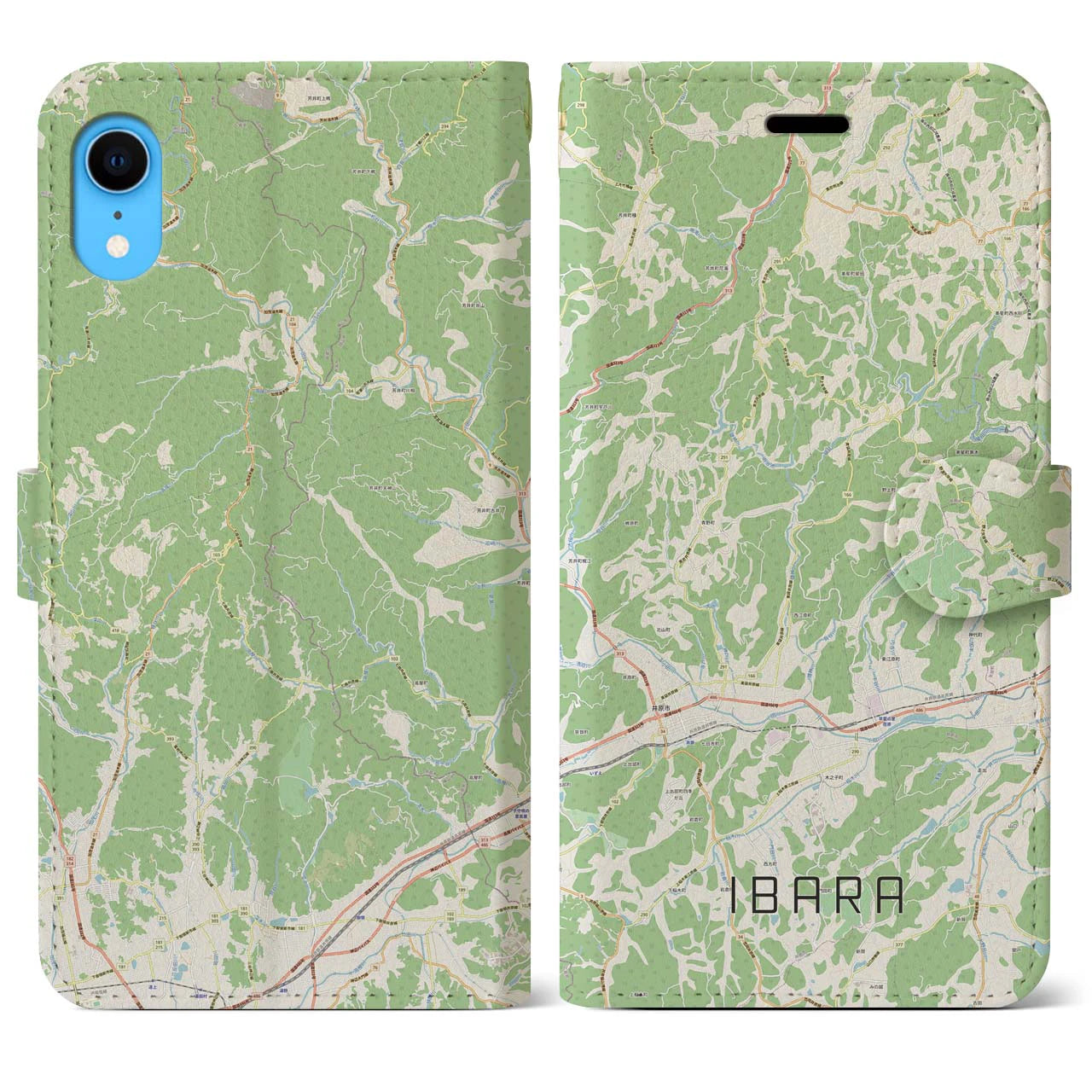 【井原（岡山県）】地図柄iPhoneケース（手帳タイプ）ナチュラル・iPhone XR 用