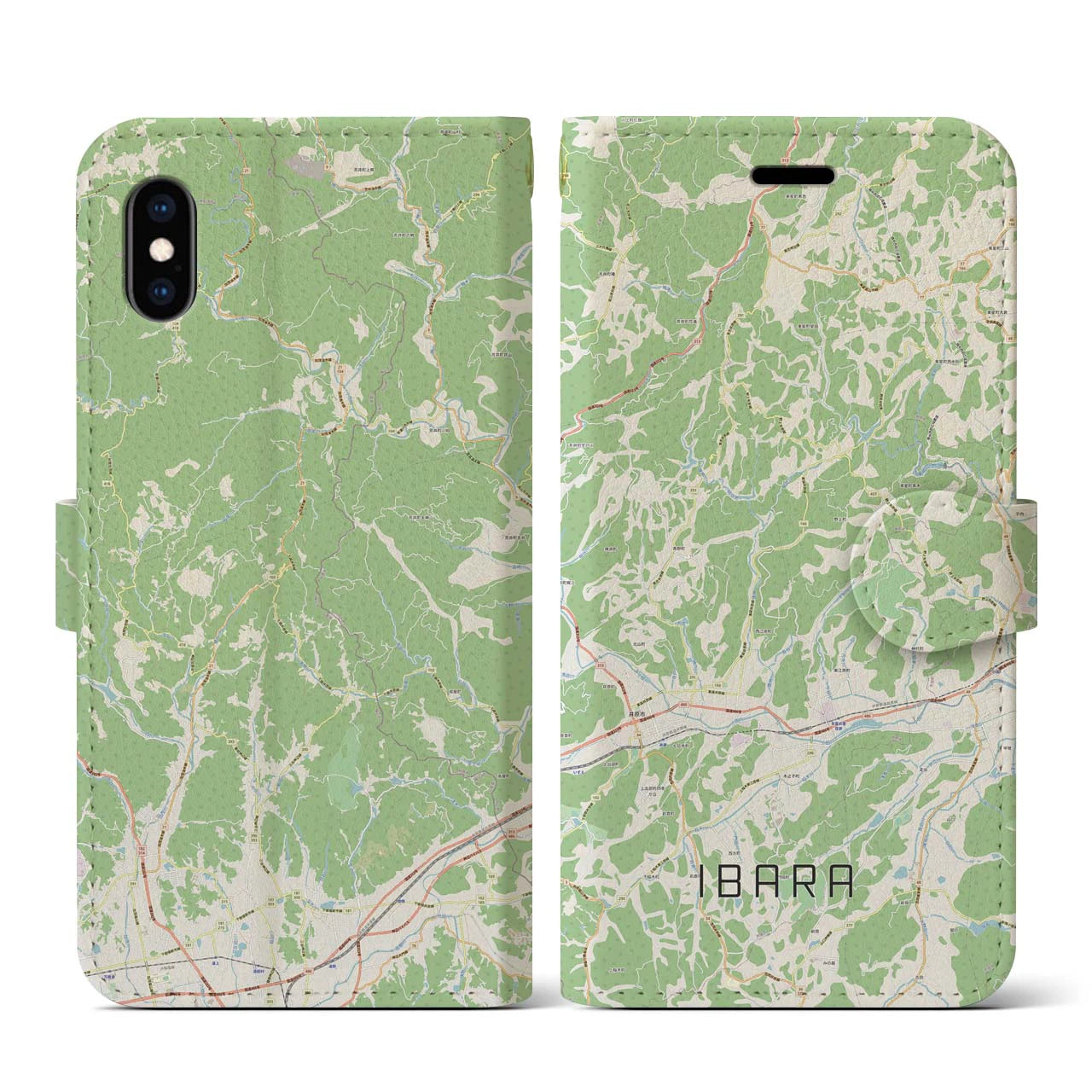 【井原（岡山県）】地図柄iPhoneケース（手帳タイプ）ナチュラル・iPhone XS / X 用