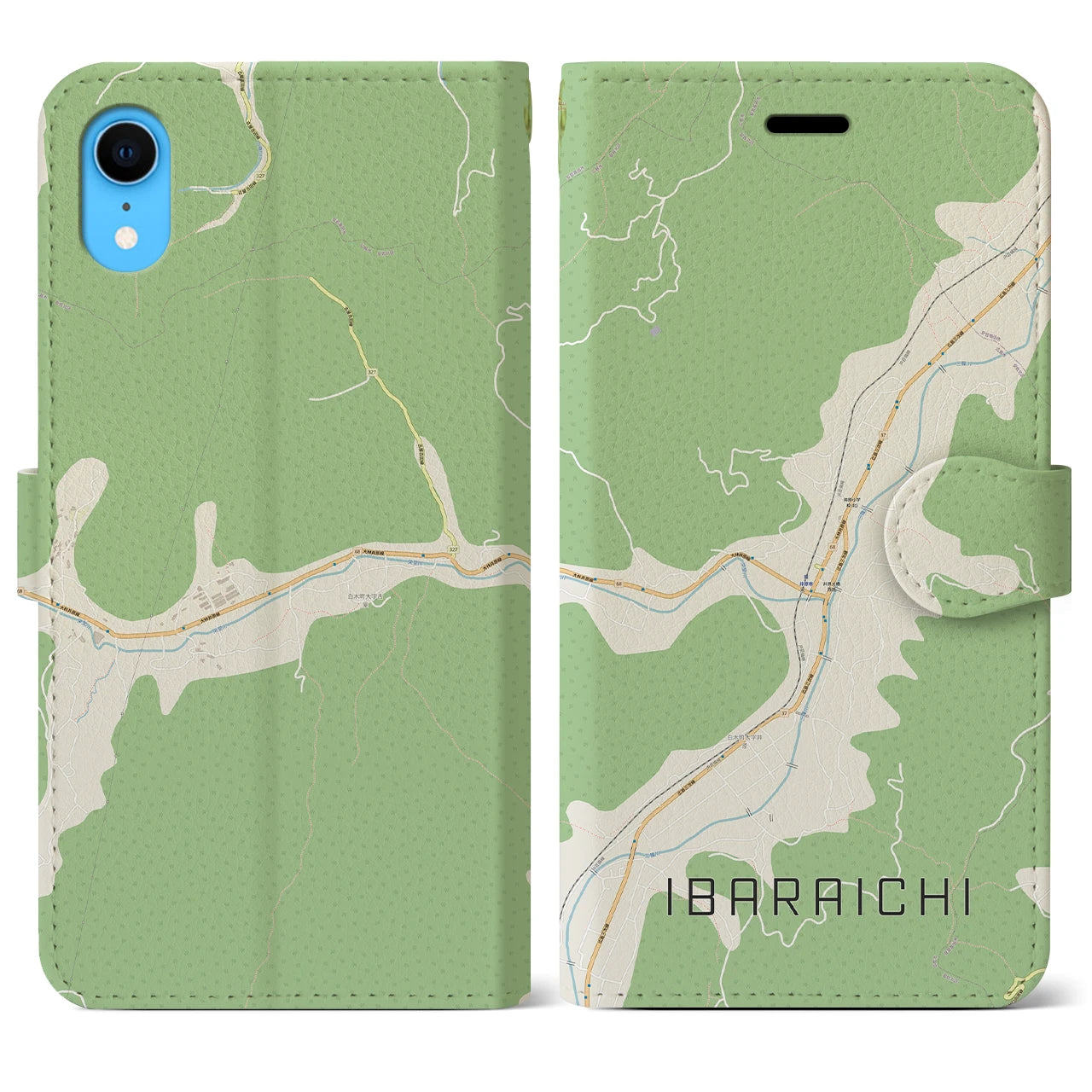 【井原市（広島県）】地図柄iPhoneケース（手帳タイプ）ナチュラル・iPhone XR 用