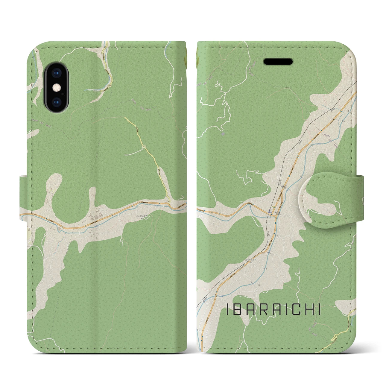 【井原市（広島県）】地図柄iPhoneケース（手帳タイプ）ナチュラル・iPhone XS / X 用