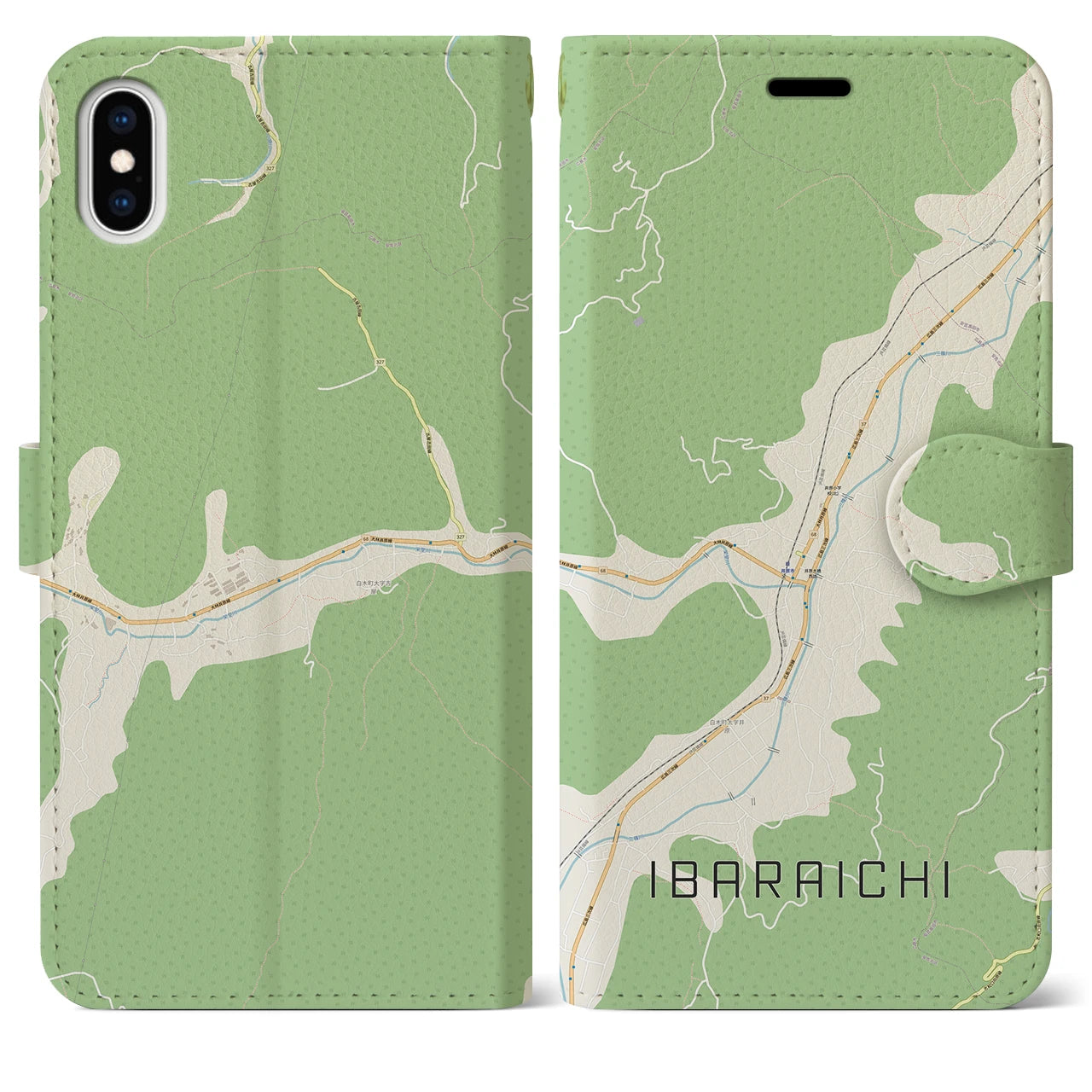 【井原市（広島県）】地図柄iPhoneケース（手帳タイプ）ナチュラル・iPhone XS Max 用