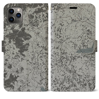 【茨城（茨城県）】地図柄iPhoneケース（手帳タイプ）モノトーン・iPhone 11 Pro Max 用