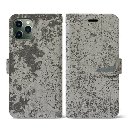 【茨城（茨城県）】地図柄iPhoneケース（手帳タイプ）モノトーン・iPhone 11 Pro 用