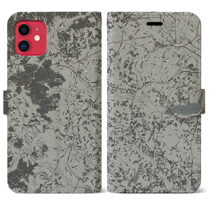 【茨城（茨城県）】地図柄iPhoneケース（手帳タイプ）モノトーン・iPhone 11 用