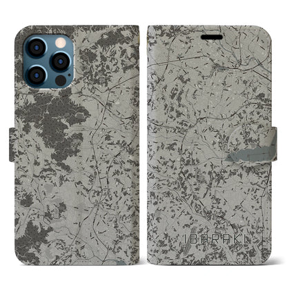 【茨城（茨城県）】地図柄iPhoneケース（手帳タイプ）モノトーン・iPhone 12 / 12 Pro 用