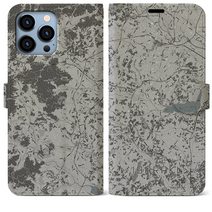 【茨城（茨城県）】地図柄iPhoneケース（手帳タイプ）モノトーン・iPhone 13 Pro Max 用