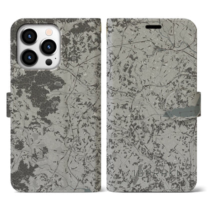 【茨城（茨城県）】地図柄iPhoneケース（手帳タイプ）モノトーン・iPhone 13 Pro 用