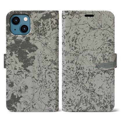 【茨城（茨城県）】地図柄iPhoneケース（手帳タイプ）モノトーン・iPhone 13 用