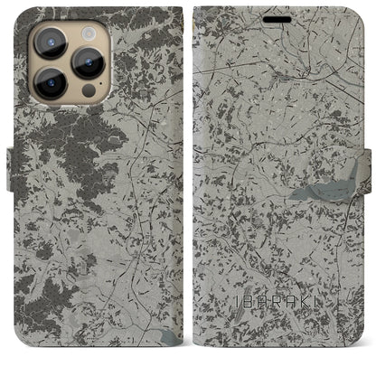 【茨城（茨城県）】地図柄iPhoneケース（手帳タイプ）モノトーン・iPhone 14 Pro Max 用