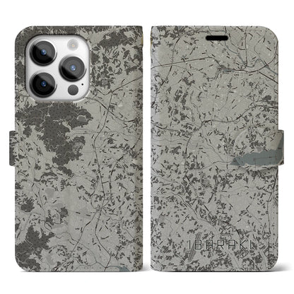 【茨城（茨城県）】地図柄iPhoneケース（手帳タイプ）モノトーン・iPhone 14 Pro 用