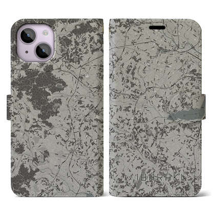 【茨城（茨城県）】地図柄iPhoneケース（手帳タイプ）モノトーン・iPhone 14 用