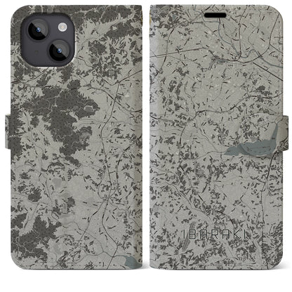 【茨城（茨城県）】地図柄iPhoneケース（手帳タイプ）モノトーン・iPhone 14 Plus 用