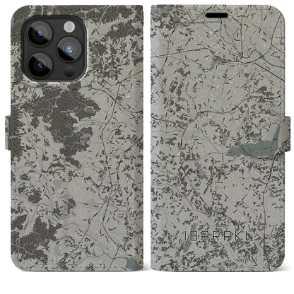 【茨城（茨城県）】地図柄iPhoneケース（手帳タイプ）モノトーン・iPhone 15 Pro Max 用