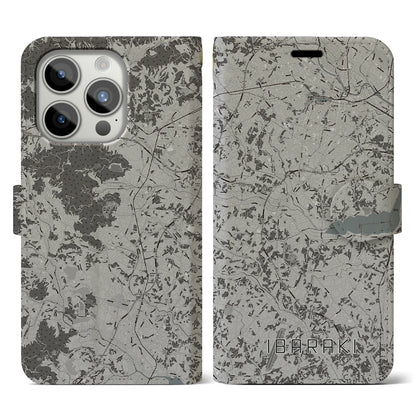 【茨城（茨城県）】地図柄iPhoneケース（手帳タイプ）モノトーン・iPhone 15 Pro 用