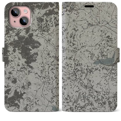 【茨城（茨城県）】地図柄iPhoneケース（手帳タイプ）モノトーン・iPhone 15 Plus 用