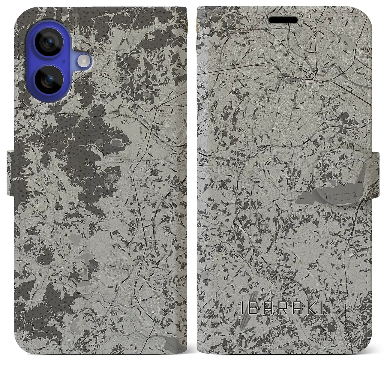 【茨城（茨城県）】地図柄iPhoneケース（手帳タイプ）モノトーン・iPhone 16 Pro Max 用
