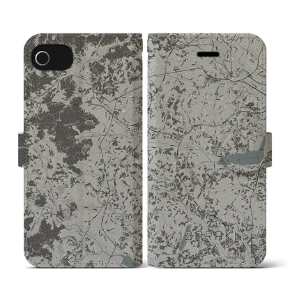 【茨城（茨城県）】地図柄iPhoneケース（手帳タイプ）モノトーン・iPhone SE（第3 / 第2世代） / 8 / 7 / 6s / 6 用