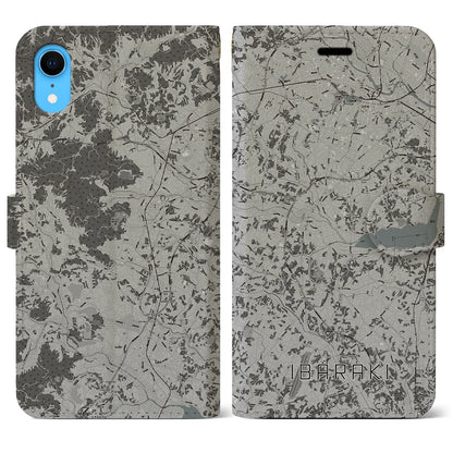 【茨城（茨城県）】地図柄iPhoneケース（手帳タイプ）モノトーン・iPhone XR 用