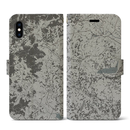 【茨城（茨城県）】地図柄iPhoneケース（手帳タイプ）モノトーン・iPhone XS / X 用