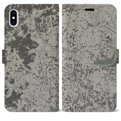 【茨城（茨城県）】地図柄iPhoneケース（手帳タイプ）モノトーン・iPhone XS Max 用