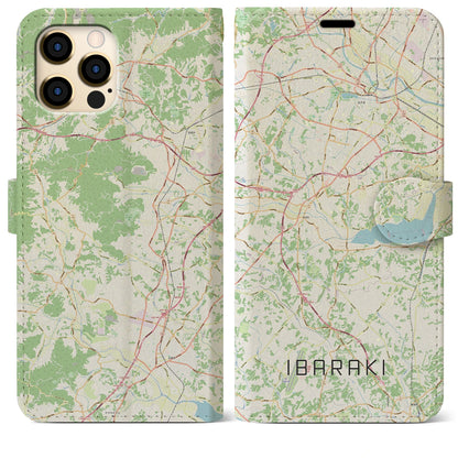 【茨城（茨城県）】地図柄iPhoneケース（手帳タイプ）ナチュラル・iPhone 12 Pro Max 用