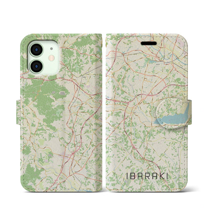 【茨城（茨城県）】地図柄iPhoneケース（手帳タイプ）ナチュラル・iPhone 12 mini 用