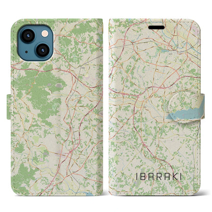 【茨城（茨城県）】地図柄iPhoneケース（手帳タイプ）ナチュラル・iPhone 13 用
