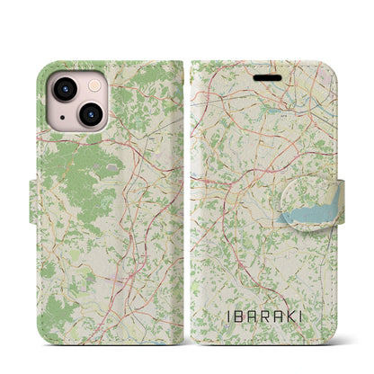 【茨城（茨城県）】地図柄iPhoneケース（手帳タイプ）ナチュラル・iPhone 13 mini 用